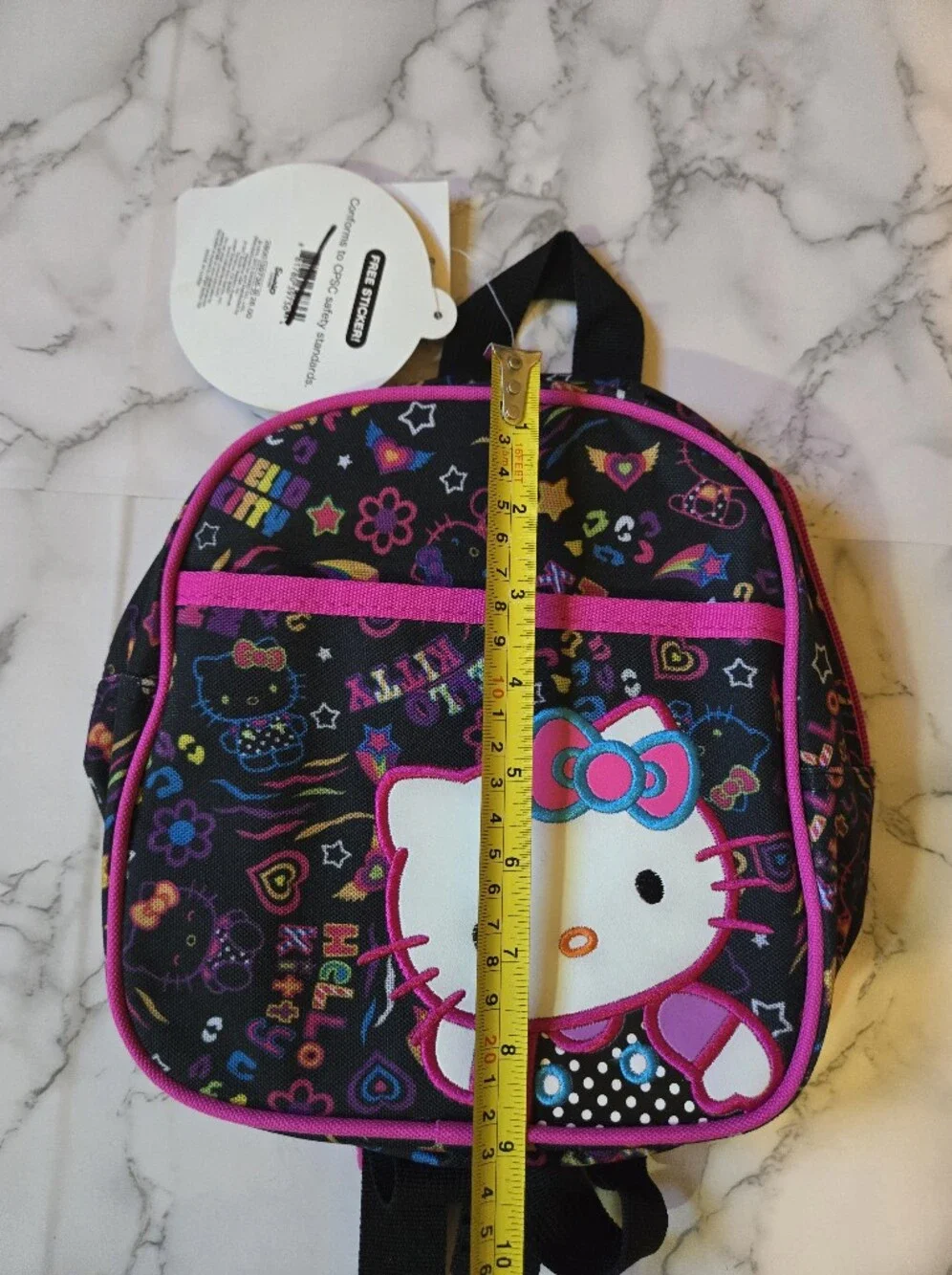 NWT Hello Kitty Girls Kids Black & Pink Colorful Mini Backpack